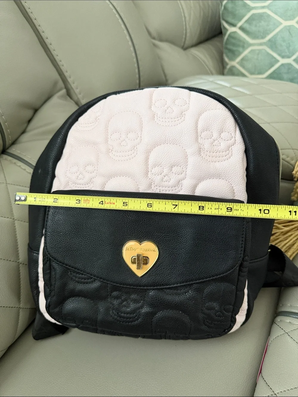 Betsey Johnson Black & Light Pink Quilted Skull Mini Backpack